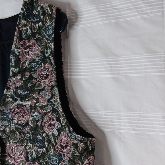 Vintage Tapestry Vest Pink Roses Green‎ Leaves Blue Accents Women's Size Large - Picture 5 of 10